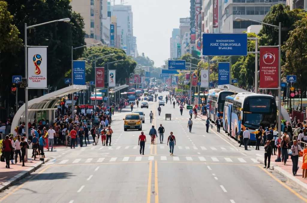世界杯筹备中的城市道路升级与人流场景