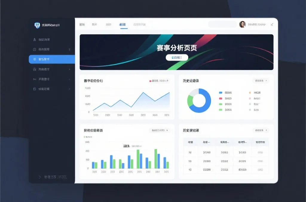 赛事分析页面展示图表、赛程和历史记录，界面清晰简洁